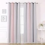 KAHEAUM Curtains for Living Room Kids Nursery Blackout Curtains Bedroom Curtains Eyelet, 2 Panel 52 x 84 inch Drop Thermal Curtains for Winter,White Voile Net Curtains for Windows Pink Grey Curtains