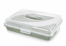 Best House | Plastic Cake Storage Box | SAGE GREEN | 1 Pc | BPA Free | Cake and Pastry Carrier With Handle | Rectangular Lockable Food Container - L 46cm x W 32cm x H 9.7cm, Pack of 1