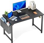 STAR WORK Engineered Wood Modern Simple Powder Coated Computer Study Writing Table Desk with 2 Hooks, Storage Bag Writing Desk Folding Desk for Small Spaces (BLACK, (30"(H) X40(W) X19(D) in))