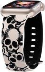 Wearlizer Halloween Skull Engraved Band Compatible with Apple Watch Band 40/38/41mm Women Men, Cute Two-Tone Skull Soft Silicone Strap for iWatch Series 10(42mm)/9/8/7/6/5/4/3/2/1/SE Starlight/Black