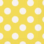 Unique Party 30426 - 5" Yellow Polka Dot Paper Napkins, Pack of 16