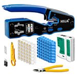 Hiija RJ45 Crimper, RJ45 Crimp Tool Pass Through Cat5 Cat5e Cat6 Crimping Tool Kit for RJ45 Regular, 50PCS CAT6 Pass Through Connectors, Mini Wire Stripper, Wire Cutter plier