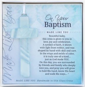 On Your Baptism Beautiful Baby Handmade Aqua Glass Cross - Treasured Baptism Gift for Baby Girl or Boy