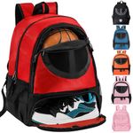 Basketball Bag Backpack for Men Women with Ball & Shoes Compartment 30L Capacity Lightweight Breathable Boys Girls Soccer Ball Bag Backpack Fit Volleyball Football Sports Travel School Gym Red