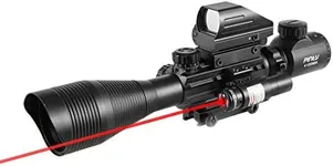 Pinty 4-12x50 EG Hunting Rifle Scope Rangefinder Optics Combo with Tactical Holographic Reflex Sight and Red Dot Laser Sight for 22mm Weaver-Picatinny Rail Scope Mount - Adjustable Reticle Crosshairs