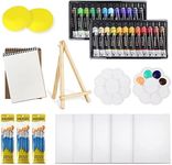 Colorful Acrylic Painting Kit - Paint Supplies Set with 24 Colors, 30 Brushes, 5 Canvases, 1 Pad, 2 Palette, 2 Sponge & 1 Wood Easel - Art Acrylic Paint Set for Beginners, Kids, Adults