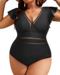 Yonique Plus Size Swimsuits for Women One Piece Tummy Control Bathing Suits Ruffle Swimwear, Black01, 22 Plus