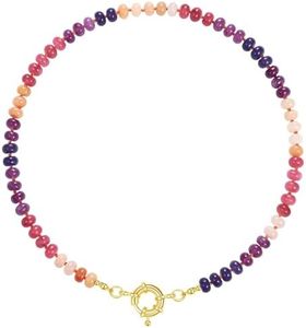 KissYan Beaded Gemstone Necklace for Women, Colorful Boho Bead Choker Natural Stone Surfer Beach Necklaces 14K Gold Plated Summer Handmade Jewelry(J47)