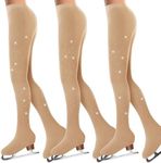 Ramede 3 Pcs Figure Skating Tights Rhinestones Ice Skate Tights Tan Crystal Figure for Girls Women Skating Ballet Dance Kids (Small)