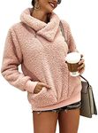 KIRUNDO Women's 2024 Winter Lapel Fuzzy Fleece Sweatshirt Faux Shearling Zipper Warm Sherpa Pullover Outwear with Pockets(Small,Pink)