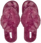 Millffy girls fluffy slippers for women outdoor thong slippers for summer ladies slippers size 6 (Women US 11-12, Wine)