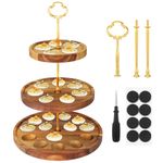 Newtay 3 Tier Deviled Egg Tray 9.84 Inch 7.87 Inch 5.91 Inch Deviled Egg Platter 26 Holes Cupcake Deviled Egg Plate Reversible Round Wooden Egg Holder for Thanksgiving Christmas Cheese Serving