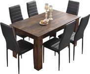 Blisswood Dining Table Set, Dining Table And 6 Chair Set, Pu Leather Dining Room Chairs and 18mm Thick Table Top 140 x 80 cm Long Wooden Dining Table Modern Design Dining Table Set