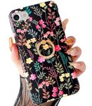 Qokey for iPhone SE Case 2022/2020,for iPhone 7 Case,for iPhone 8 Case 4.7" Cute Garden Flower Case for Women Girl 360° Rotating Ring Kickstand Soft TPU Shockproof Cover Black Matte Mixed Floral