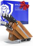 Dalstrong Gladiator Series Elite 12-Piece Stainless Steel Knife Set with Block - Handmade Manchurian Ash Wood - German High-Carbon Steel - Wooden Knife Block Set w/Black Handles - NSF Certified