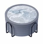 Absorbent Coasters for Drinks with Holder - 6packs, Silicone Coaster with Soft Felt Insert, (4.3 inch Coasters with 4.5 inch Holder, Marble Style)
