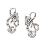 Clever Jewellery Silver Musical Notes Mini Stud Earrings 9 x 5 mm Elegant with Shiny Cubic Zirconia White Silver 925