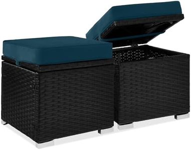 Best Choice Products Set of 2 Wicker Ottomans, Multipurpose Outdoor Furniture for Patio, Backyard, Additional Seating, Footrest, Side Table w/Storage, Removable Cushions - Peacock Blue/Black