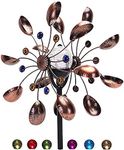 Wind Spinner Outdoor Metal - Multi-Color Seasonal LED Lighting Solar Powered Glass Ball with Kinetic Wind Spinner Dual Direction for Patio Lawn & Garden