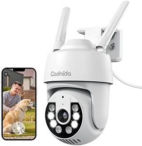 Codnida 2K Security Camera Outdoor/Indoor, 360° PTZ WiFi Camera, IP Camera with 24/7 Recording, Motion Tracking, PIR Human Detection, Sound and Light Alarm, Support 16-128G SD Card, Works with Alexa