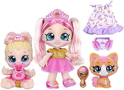 Kindi Kids Scented Sisters Pawsome Royal Family - Pre-School 10" Play Doll: Tiara Sparkles, 6.5" Baby Kindi: Teenie Tiara, and Kindi Pet: Prince Purrfection