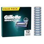 Gillette Mach3 Razor Blades Men, Pack of 12 Razor Blade Refills, Stronger Than Steel Blades, Enhanced Lubrastrip, XXL, Packaging May Vary