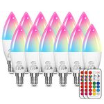 SikSog E12 LED Bulb Color Changing Candelabra Light Bulb with Remote Control, 50W Incandescent Equivalent, 560 Lumen, Daylight 5000K + 12 Colors, E12 Small Screw Base Chandelier Light Bulb, 12 Pack