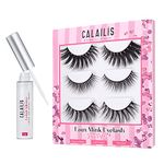 CALAILIS False Eyelash, Eye Makeup Lash 3D Faux Mink Fake Eyelash Long Natural Eyelashes 3 Pairs with 5g False Eyelash Glue (CS17)