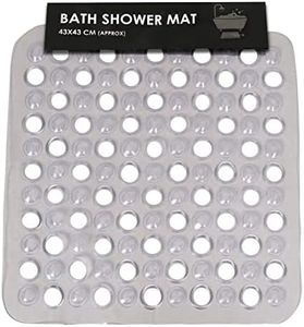 SUL Square Shower Mat Anti Slip,Anti Mould, Machine Washable Bath Mat For Walk In Shower Tray, Bathtub Shower Mats NonSlip Drain Holes Suction Cups,Latex Free Durable Resistant Size43cmx43cm (CLEAR)