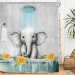 Miyotaa Elephant Cute Funny Shower Curtain Set 60Wx71H Inches Kids Child Sunflower Aqua Animal Hilarious Lovely Waterproof Bathroom Curtain with 12 Hooks