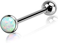 OUFER Titanium Tongue Piercing Barbell Jewelry Tongue Rings with White Opal G23 Solid Titanium Tongue Rings for Women Men