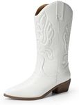 DREAM PAIRS Women's Cowboy Boots Mid Calf Cowgirl Boots Embroidery Stitched Western Boots Size 8.5,White-PU,DWUMMB2419