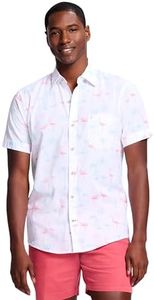 Izod Saltwater Dockside Chemise boutonnée à Manches Courtes pour Homme, Blanc Vif, Taille L, Blanc Brillant, L