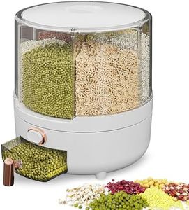 KELIOO Rice Dispenser, 6 in 1 Rotating Rice Storage Container with Measuring Cup,Cereal Dispenser with Lids for Home Kitchen Pantry Rice Soybean