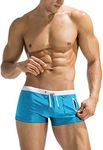 COOFANDY Mens Quick Dry Lightweight Square Leg Cut Trunks Swimwear, 1 - Blue and White