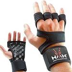 HMH Sports Gym Gloves Weight lifting Gloves for Men Women Wrist Support Padded Extra Grip Palm Protection Exercise Fitness Workout Gloves, Hanging, Pull ups, Breathable (M, With Wrist Band)