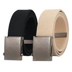 JASGOOD Canvas Web Belt for Men Adjustable Cloth Fabric Military Belt with Metal Buckle(Black+Beige,Fits Pant Up to 40")