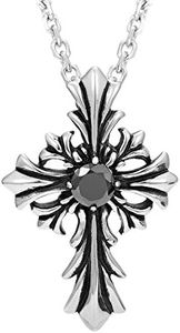 Urban Jewelry Vintage Royalty Celtic Shield Cross Pendant Necklace in Stainless Steel with Cubic Zirconia