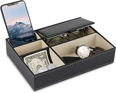 BAOYUN Valet Tray - Leather Mens Night Stand Organizer with 5 Compartment for Wallet, Phone, Sunglasses, Coins, Keys, Jewelry