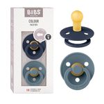 BIBS Colour Soother 2-Pack, BPA Free Dummy Pacifier, Round Nipple. Natural Rubber Latex, Size 1 (0-6 Months), Deep Space/Petrol