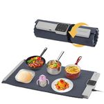 Docoss Electric Food Warmer,Silicone Full Surface Heating Mat for Food –5 Temperature Settings,250W Foldable Smart Warming Tray for Food at Party, Travel(Grey)