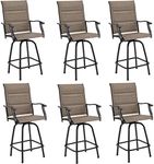 PHI VILLA Outoor Swivel Bar Stools Set of 6 with Armrest and Backrest, High Top Patio Bar Stool & Chairs with Padded Brown Textilene Fabric