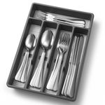 24-Piece Silverware Set with Organizer，Heavy Duty Stainless Steel Flatware Cutlery Tableware Set for 4，Includes 6-Compartment Silverware Tray with Cutlery Icons，Silverware Set with Steak Knives