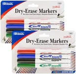 BAZIC Products Dry Erase Marker Assorted Color Fine Tip, Whiteboard Pen Marcador, Low Odor Markers White Board Pens for Office School Supplies (4/Pack), 2-Packs