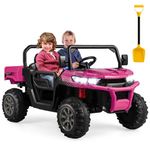 Costzon 24V Ride On Dump Truck with Remote Control, Electric Kids UTV Car w/Electric Dump Bed, Rocking Function, Shovel, 2 RPM20000 Motors, Wireless Design, 2-Seater Ride on Car Gift for Kids (Pink)