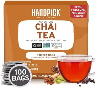 HANDPICK Masala Chai Tea Bags from India (100 Count) Strong Robust & Aromatic - Cinnamon Black Pepper Cloves & Cardamom - Premium Quality Eco-conscious Round Bags