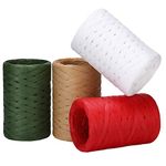 WAIZHIUA 4 Rolls Christmas Raffia Ribbon 600m Christmas Wrapping Matte Raffia Paper String Gift Packing Ribbon Raffia Twine for Gift Wrapping, DIY Craft, Xmas Decoration(150m x 4Colors）