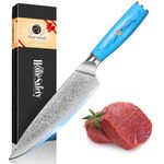 Chef's Knife Damascus Knife, Damascus Kitchen Knife with Extremely Sharp 19.5 Cm Blade Made of 67 Layers of Vg-10 Damascus Steel Ergonomic Natural Resin Handle, Gift Box