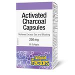 Natural Factors Activated Charcoal Capsules, 250mg, 90 softgels, Used for Digestive Support, Detox, Bloating and Gas