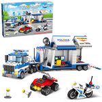 City Police Station Building Blocks Kit Toys, Mobile Command Center Truck Prison Break Jail Set with Action Cop Motorbike, ATV, Arms for Boys and Kids Age 6+ (483 Pieces)